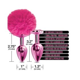 Nixie metal butt plug set pom pom & jewel pink metallic