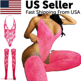Women Lace Sexy Lingerie Nightwear Babydoll Sleepwear Bodysuit Dress Plus Size (Lingerie Color: Pink, Lingerie Size: Small)