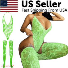 Women Lace Sexy Lingerie Nightwear Babydoll Sleepwear Bodysuit Dress Plus Size (Lingerie Color: Green, Lingerie Size: Large)