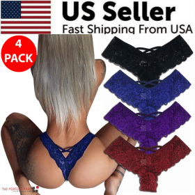 4 Pack Women Sexy Lace Underwear Lingerie Panties G-String Brief Thong Plus Size (Panties Size: M)